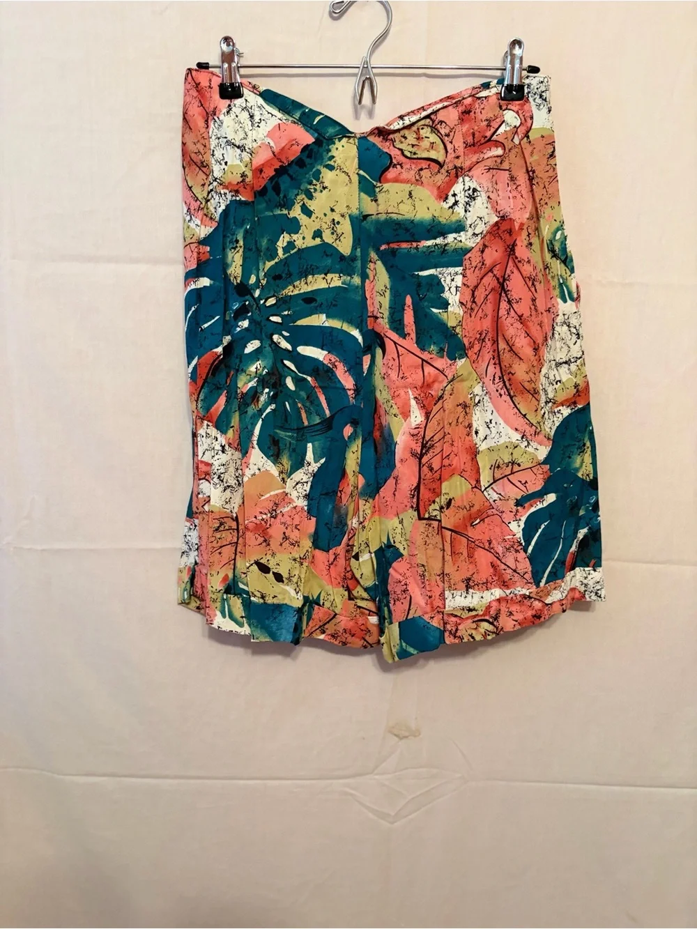 Tropical Print High-Waist Shorts - Coral, Teal, Yellow